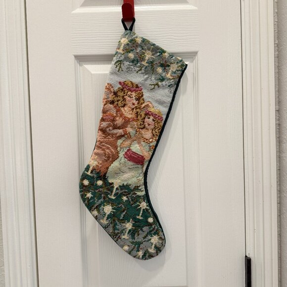🎄3/$20‼️Vintage Wool Needlepoint Angel Christmas Stocking - Picture 4 of 11